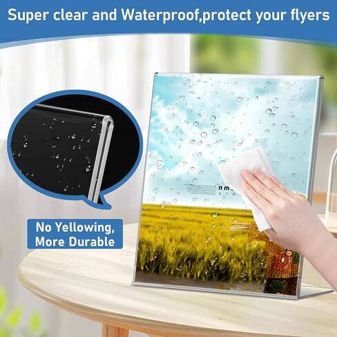 Acrylic Sign Holder 8.5x11 Inches, 10 Pack Clear Plastic Table Flyer Display Stand, L-Shape Vertical Menu Paper Holder Stand, Clear Picture Photo Flyer Display Stand for Restaurants, Store Fair,Office in Saudi Arabia
