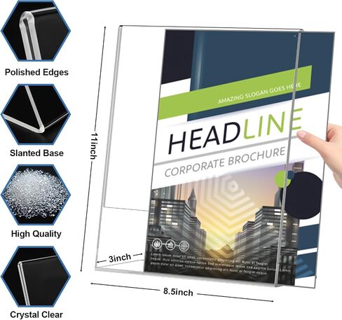 Acrylic Sign Holder 8.5x11 Inches, 10 Pack Clear Plastic Table Flyer Display Stand, L-Shape Vertical Menu Paper Holder Stand, Clear Picture Photo Flyer Display Stand for Restaurants, Store Fair,Office in Saudi Arabia