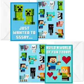 Hallmark Minecraft Valentines Day Cards and Stickers for Kids School (24 Classroom Valentines with Envelopes)
