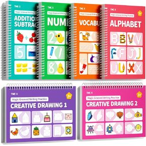 TIME X Magic Grooved Handwriting Practice Books, Reusable Writing Practice Books, Groove Workbooks, Handwriting Practice for Kids 3 +, Large Writing Practice Books (Practice 6-Books)