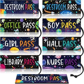8 Pcs Outer Space Magnetic Hall Pass for Kids Classroom Pass Reusable Girl Office Boy Restroom Library Pass Travel World Spaceship Planet Waterproof Pass for Nursery Kindergarten Decor