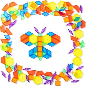 128 Pcs Translucent Pattern Blocks – Geometric Shapes for Light Table, Ideal Light Table Manipulatives and Accessories, Perfect for Exploring Colors and Shapes