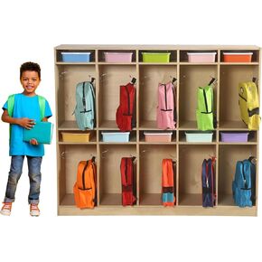 10 Section Cubbies for Classroom - Wooden Storage Lockers for Playschool and Daycare - Perfect for Coats, Backpacks, Knapsacks, Lunchboxes, and Storage Bins