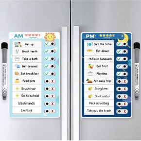 2 Pcs Chore Chart for Kids – Morning & Bedtime Routine, Dry Erase Visual Schedule,Daily Tasks, Magnetic Responsibility Chart,To Do List,Checklist for Toddlers