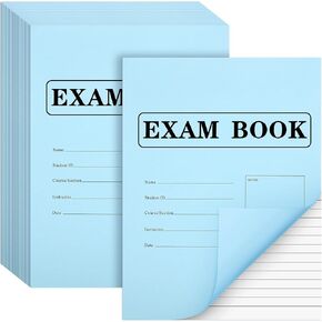 50 Pack Exam Blue Book Blue Test Book, 8.5" x 11", 8 Sheets 16 Pages, Wide Ruled Saddle Stitched Examination Book for School Home Business Office