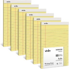 ViVin Legal Pads 8.5 x 11 Inch, 6 Pack, 50 Sheet/Pad, Wide Ruled Lined Note Pads, Perforated Writing Pads, White Paper, Notepads for Office Home School, 300 Sheets (6 Pack of 50)