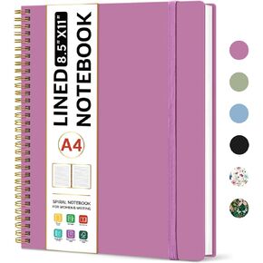 Taja Spiral Lined Notebook, 8.5"x11" Notebooks for Work, Large A4 Journal for Women & Men, College Ruled Journaling Notebook for Writing, Plastic Cover Spiral Journal, Purple