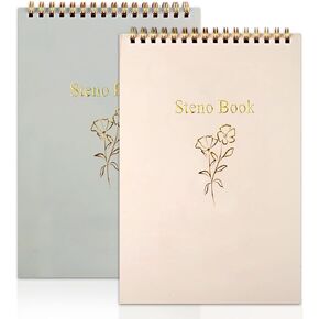 AZUREAL Steno Pads 2P, Spiral Notebook 6x9 Inches 50 Sheets, Steno Notebooks Top Spiral for Writing Notes in School, Office, Home (Beige and Green)