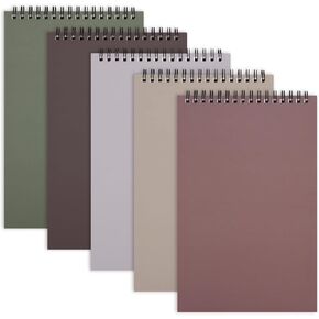 LABUK Top Spiral Steno Pads 6x9in, 5 Pack Spiral Note Pads Notebooks, 60 Sheet, Thick Plastic Covers, A5 Top Bound Steno Notebooks for Work, Office