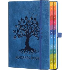 Address Book with Colorful Alphabetical Tabs (8.4" x 5.8") - Hardcover Telephone and Contact Organizer, with Space for Important Website Passwords and Software Licenses - Blue