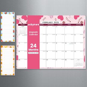 2025-2026 Magnetic Calendar for Refrigerator with 2 Pack Magnetic Note Pad for Fridge, 2 Year from January 2025 to December 2026 with Seasonal Patterns, Aesthetic Magnet Wall Calendar - 11''*8.5''