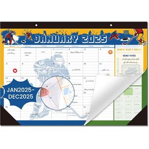 Desk Calendar 2025 12x17, Desktop Calendar 2025 Sports Style Jan 2025-Dec 2025, 2025 Desk Pad Calendar 12 Month Wall Calendar with PVC Cover for Office Work Home School Women Men