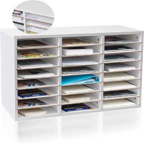 24 Slots White Wooden Classroom Mailbox Large 32x19x13 inches Paper Literature Organizers Office Mailbox with Removable Shelf and Stickers Mail Sorter for Office Home Mailrooms Organization