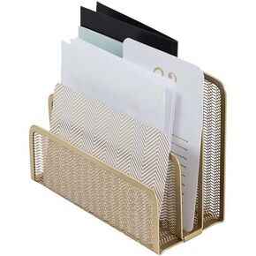 BLU MONACO Gold Mail Organizer for Desk - Mail Holder Countertop - Letter Organizer - Gold Metal Mesh Letter Sorter - Envelope Holder - Small Mail Organizer