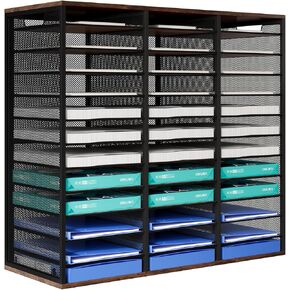 Mail Sorter Organizer Adjustable Mail Holder, Countertop Literature Organizer, Student Mailbox for Classroom, Desktop Bill Paper Organizer for Office Home School, 36 Compartments, Brown
