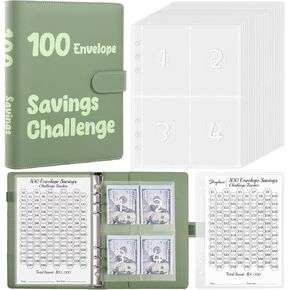 SKYDUE 100 Envelopes Money Saving Challenge Binder, Savings Challenges Book with Cash Envelopes, Budget Binder with Double Side Laminated Tracker, Easy and Fun Way to Save $5050, 10000