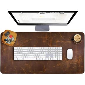 Leather Desk Pad (Real) Leather Desk Mat Set (32x16) Large Desk Cover Desk Blotter Desk Protector Computer Mat for Keyboard Gaming Mouse Pad Table Laptop Office Desktop Accessories Antique 2mm ELIZO