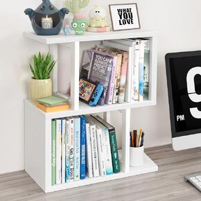 Desktop Bookshelf for Top of Desk Shelf - White Book Organizer 3-Tier Shelves Storage Small Bookcase Hutch for Dorm Office College Table Top Organization Shelving Decorations for Women Office