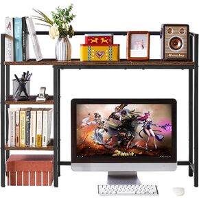 IBUYKE Desk Shelf,Computer Desktop Bookcase,37.8 Inch Multipurpose Wood Desk Hutch Bookshelf for Computer,4 Tier Desk Organizer for Office Home Dormitory,Brown TMZ005H
