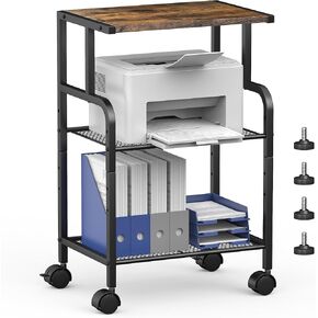 Printer Stand with Wheels,3 Tier Printer Cart,Printer Table for Home Office,Metal Rolling Cart with Adjustable Storage Shelf,for Home Office, Kitchen, Living Room