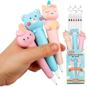 BUNMO Cute Pens for Girls - Cute Gel Pens w/Soft Grip & 6 Refills Included - Gifts for Tween Girls - Designed for Squeezing - Fun Pens for Kids - Pens for Teens - Squishy 3 Pack