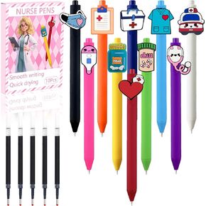 10-Pack of Nurse pens with Heart, Stethoscope, Masks Designs in Black Ink - Include 5 replacement refills Writing Instruments for Nurses, Medical Assistants, Students