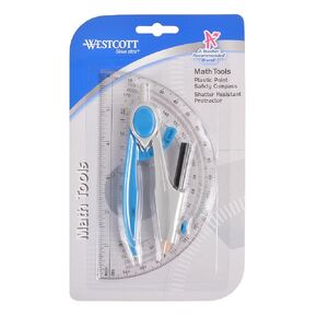 Westcott 14558 2-Piece Compass and Protractor Set with New Plastic Pencil for Math, Geometry