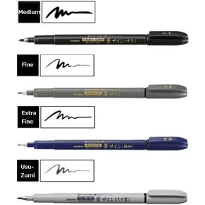 Zebra Fude Sign Brush Pen Regular Extra Fine Medium Usu-Zumi Gray Ink Value Set of 4 (Limited Edition)