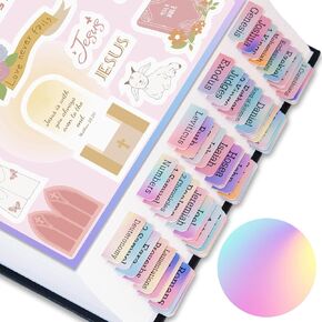 Bible Tabs with Unique Stickers, Bible Tabs for Women, Laminated Bible Tabs, Christian Gifts, Large Print Bible Tabs for Easy Navigation, Bible Book Index Tabs Labels, Bible Study Supplies (Rainbow)
