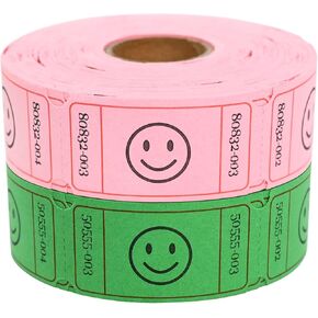 L LIKED 1000 Raffle Tickets, Smile,2 Color Set of 500 1" x 2" Single Roll,Tickets for Raffles, Carnival, Door Prizes and Class Reward - Pink/Green