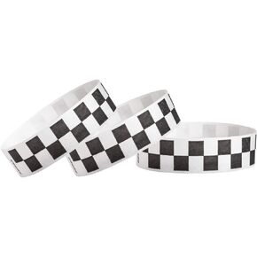 500 WristCo Black Checkered/Checks Tyvek Wristbands for Events - Comfortable Tear Resistant Paper Bracelets ID Wrist Bands for Concerts Festivals Admission Party Identification