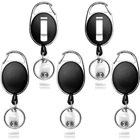 Teskyer 2 Pack Heavy Duty Retractable Badge Holders with Carabiner Reel Clip and Extra Thick Clear Name Tag ID Card Holders, Horizontal