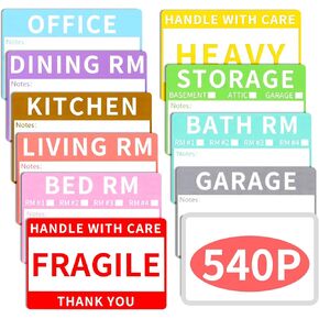 AZUREAL 540P Moving Labels, 10 Color Coded Moving Stickers Including Fragile, Heavy and Blank Labels, 2'' x 3'' Packing Labels for Moving Boxes, Moving Supplies, Wardrobe Boxes, Apartment Sticker