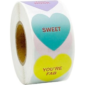 500PCS Heart Stickers for Kids, Valentine Candy Hearts Stickers, Valentines Day Stickers Roll, Valentine's Day Labels for Candy Conversation Hearts Valentines Classrooms Cards Heart Envelope Seals