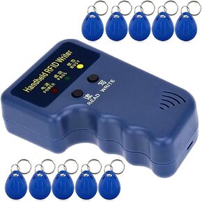 RFID Reader Writer,Handheld 125khz Key fob RFID Smart Reader Writer, Copier,Including 10pcs Writable T5577 Key Cards for 125Khz Keyfob, Cards
