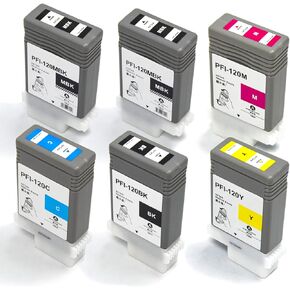 INK+ PFI120 Compatible with Canon PFI120 Cartridge Pigment Replacement for Canon ImagePROGRAF iPF TM-305 TM-300 TM-205 TM-200 (2MBK/BK/C/M/Y, 6-Pack) 130ML