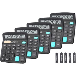 Calculators, BESTWYA 12-Digit Dual Power Handheld Desktop Calculator with Large LCD Display Big Sensitive Button (Black, Pack of 5)