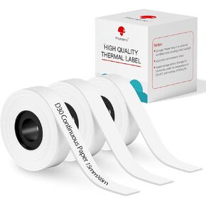 Phomemo D30 Continuous White Label Paper • 0.59"x23.62" • (15mm X 6m) • Black on White • Compatible for D30 Label Maker • Thermal Printing Inkless & Clean • Labeling for Home Organization & Office