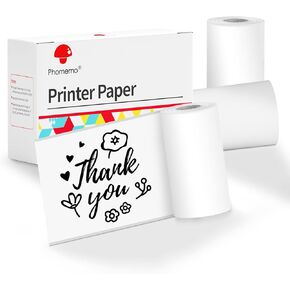 Phomemo Printer White Adhesive Thermal Sticker Paper, 50mm x 3.5m Compatible With Phomemo Q02/T02/M832/M02/M02 Pro/M02S/M04S Thermal Printer, Black on White, Keep for 2 Years, 3 Rolls