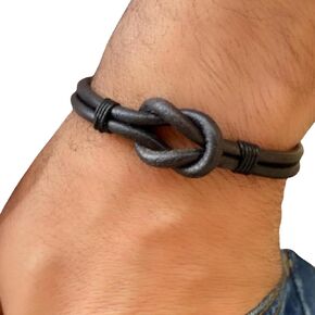 Men Leather Love Knot Bracelet, Eternal Knot Bracelet, Friendship Bracelet, Celtic Couples Knot Bracelet for Men, Boyfriend Gift, Husband Gift for Him