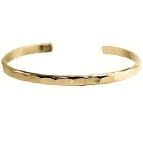 Wide Hammered Cuff Bracelet; 14K Gold Filled Bangle with Hammered Texture; Women's Stacking Cuff by Lotus Stone Jewelry (L, Gold)