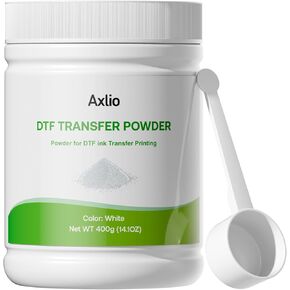 DTF Powder White Digital Transfer Hot Melt Adhesive- Axlio 400g DTF PreTreat Transfer Powder for All Fabric, DTF Hot Melt Adhesive Powder for All DTF and DTG Printers, 400g-14.1oz