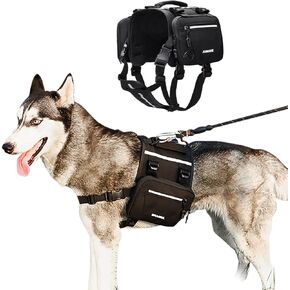 x Jumahe Dog Hiking Backpack, Vest Harness, Adjustable Fit for 50-90 lbs Large Dogs, Reflective Strips, Waterproof, Breathable, Ideal for Hiking, Camping (Black)