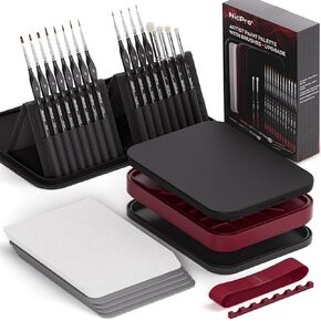 Nicpro Professional Miniature Painting Kit, Stay Wet Palette & 16PCS Detail Paint Brushes Drybrush with Nylon Bag, 100PCS Pallet Paper, 4PCS Sponge, Mixing Paint Saver Palette for 40K Miniature Model