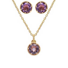 Natural Amethyst Necklace set for women- Authentic 925 sterling silver 18k Gold Jewelry, Dainty Minimalist Round Amethyst Pendant Set for Teen Girls, February Birthstone Gift for Mother's Day