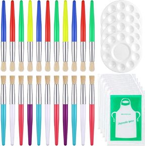 96 Pcs Paint Brushes Sets for Kids Toddler Art Supplies Large Chuuby Round Flat Brushes Includes 24 Pcs 6.8 Inches Palettes 24 Pcs Disposable Aprons for Preschool Children Painting Party Supplies