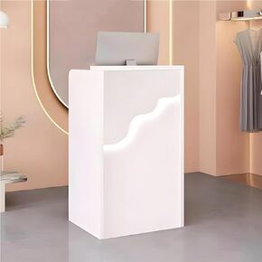 Reception Desk with Counter LED Light, Modern Front Desk with Lockable Drawer, White Retail Checkout Counter for Clothing Store Lobby Beauty Salon (White, 37.8x31.5x15.7in)