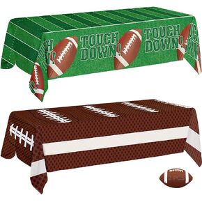 Football Party Decorations - 2 Pack Football Tablecloth Plastic, Disposable TouchDown Table Cover for Football Sport Birthday Party Supplies Favors Gameday Tailgate Table Decor Accessories, 108x54Inch