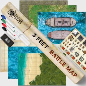 Melee Mats DND Map Starter Kit for Dungeons & Dragons Game - 24" x 36" 3 Pack Double Sided, Wet/Dry Erase Battle Terrain Grid - Ultimate Tabletop Board Gaming Experience with Accessories