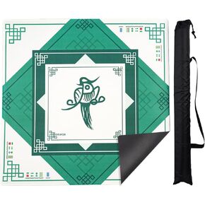 Mahjong Mat,31.5"x31.5" Mahjong Table Mat with Carrying Bag and 2024 Mahjong Cards Anti Slip and Noise Reduction Table Cover for Mahjong,Poker, Games,Dominoes,Board Games Table Mat (Green)